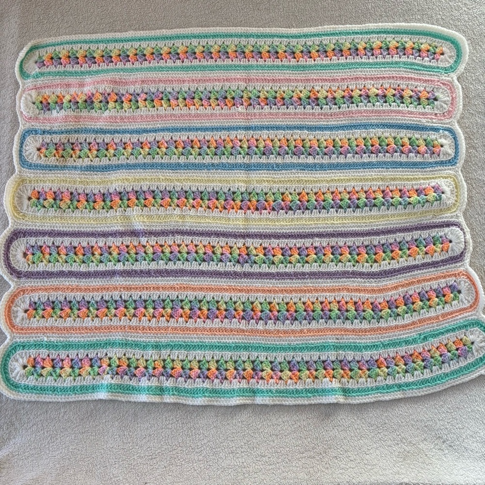 Handmade crocheted tapestry throw 38X28” pastel multicolor Grannicore